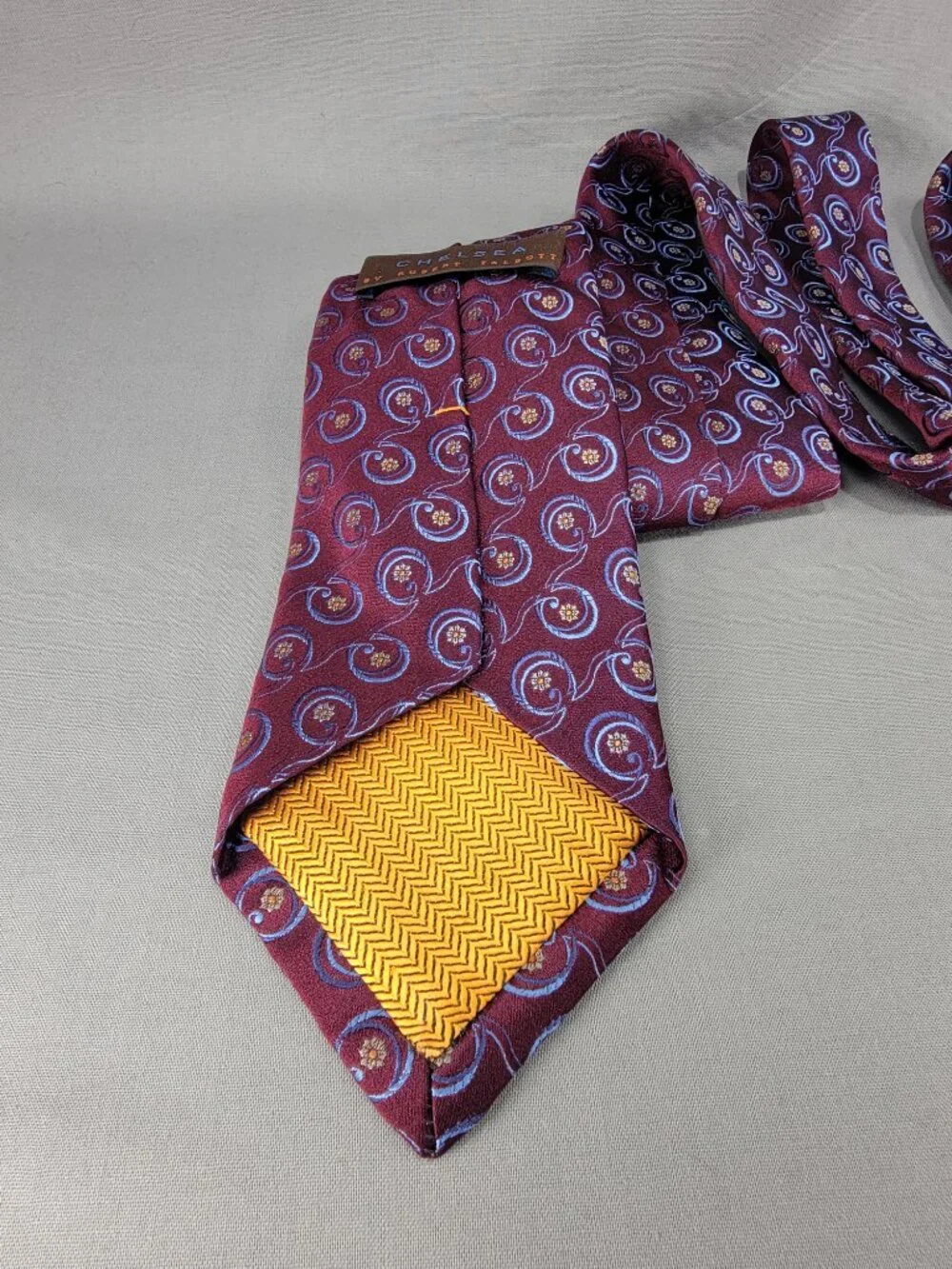 Chelsea Robert Talbott Mens Silk Tie Necktie Burgundy Blue Floral Hand Sewn USA